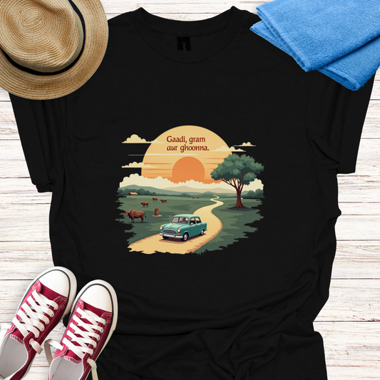 Gaadi Gram aur Ghoomna Design T-shirt